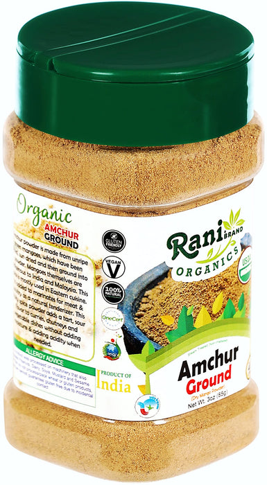 Rani Organic Amchur Ground (Dry Mango Powder) Spice 3oz (85g) PET Jar ~ All Natural | Vegan | Gluten Friendly | Indian Origin | USDA Certified Organic