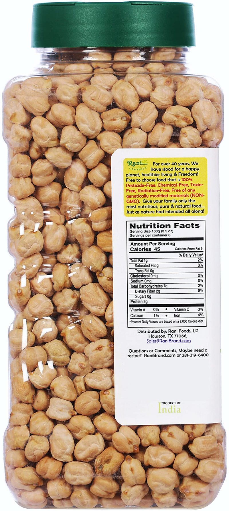 Rani Organic Garbanzo Beans (Kabuli Chana) 28oz (800g) PET Jar ~ All Natural | Vegan | Gluten Friendly | NON-GMO | USDA Certified Organic