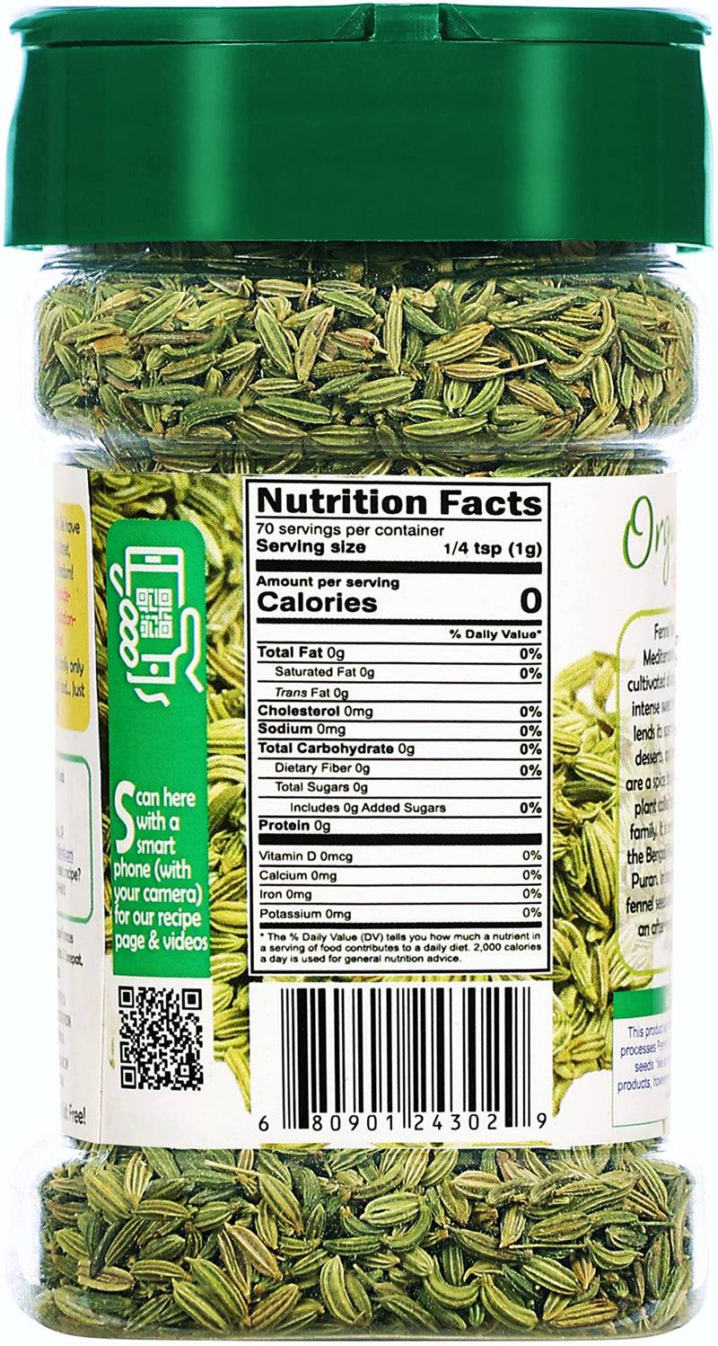 Rani Organic Fennel Seeds (Saunf Sabut) Whole Spice 2.5oz (70g) PET Jar ~ All Natural | Gluten Friendly | Indian Origin | USDA Certified Organic