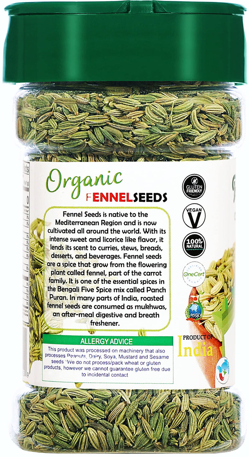 Rani Organic Fennel Seeds (Saunf Sabut) Whole Spice 2.5oz (70g) PET Jar ~ All Natural | Gluten Friendly | Indian Origin | USDA Certified Organic
