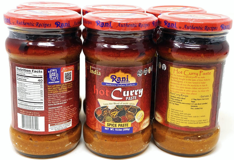 Rani Curry Paste HOT (Spice Paste) 10.5oz (300g) Glass Jar, Pack of 5+1 FREE ~ No Colors | All Natural | NON-GMO | Vegan | Gluten Free | Indian Origin