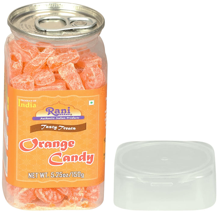 Rani Orange Candy 5.25oz (150g) Vacuum Sealed, Easy Open Top, Resealable Container ~ Indian Tasty Treats | Vegan | Gluten Friendly | NON-GMO | Indian Origin
