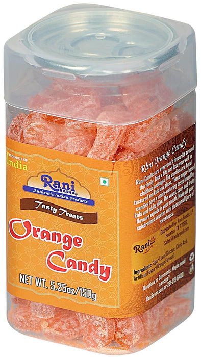 Rani Orange Candy 5.25oz (150g) Vacuum Sealed, Easy Open Top, Resealable Container ~ Indian Tasty Treats | Vegan | Gluten Friendly | NON-GMO | Indian Origin