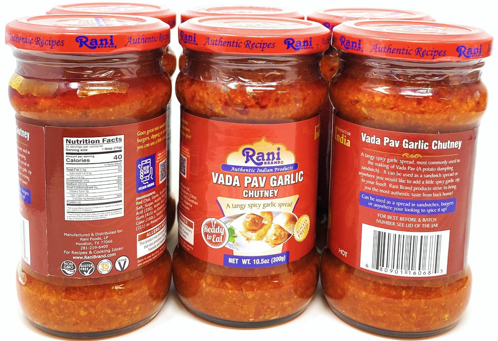 Rani Vada Pav Garlic Chutney 10.5oz (300g) Glass Jar, Ready to Eat, Pack of 5+1 FREE ~ Vegan | Gluten Free | NON-GMO | Indian Origin