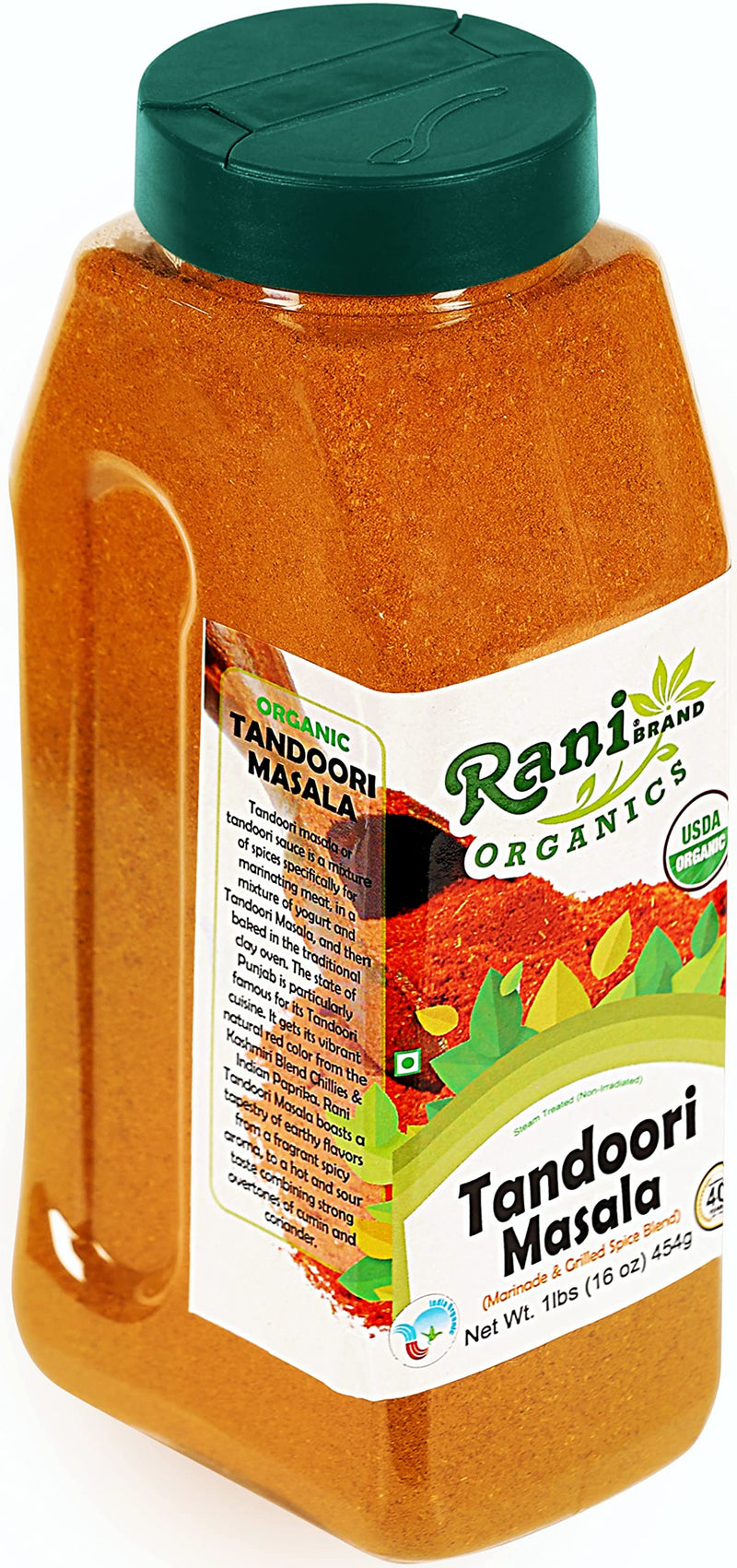 Rani Organic Tandoori Masala (Marinade & Grilled Spice Blend) 8-Spice Indian Blend 16oz (1lb) 454g PET Jar ~ All Natural | USDA Certified Organic