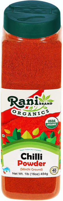 Rani Organic Chilli Powder (Mirchi Ground) 16oz (1lb) 454g PET Jar ~ All Natural | Vegan | Gluten Friendly | Indian Origin | USDA Certified Organic