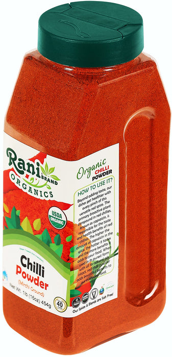 Rani Organic Chilli Powder (Mirchi Ground) 16oz (1lb) 454g PET Jar ~ All Natural | Vegan | Gluten Friendly | Indian Origin | USDA Certified Organic