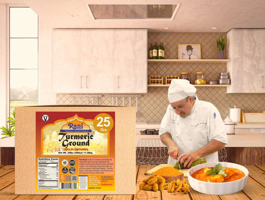 Rani Turmeric (Haldi) Root Powder Spice, (High Curcumin Content), 25lbs (400oz) 11.36kg ~ Bulk Box ~ All Natural | 100% Pure | Vegan | Gluten Friendly | NON-GMO | Indian Origin