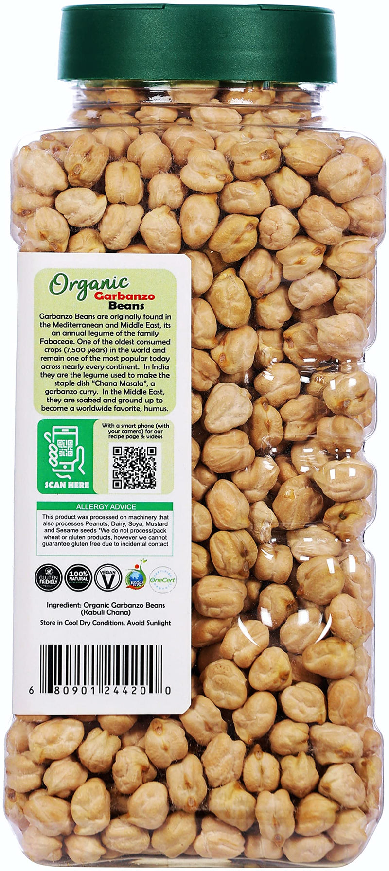 Rani Organic Garbanzo Beans (Kabuli Chana) 28oz (800g) PET Jar ~ All Natural | Vegan | Gluten Friendly | NON-GMO | USDA Certified Organic