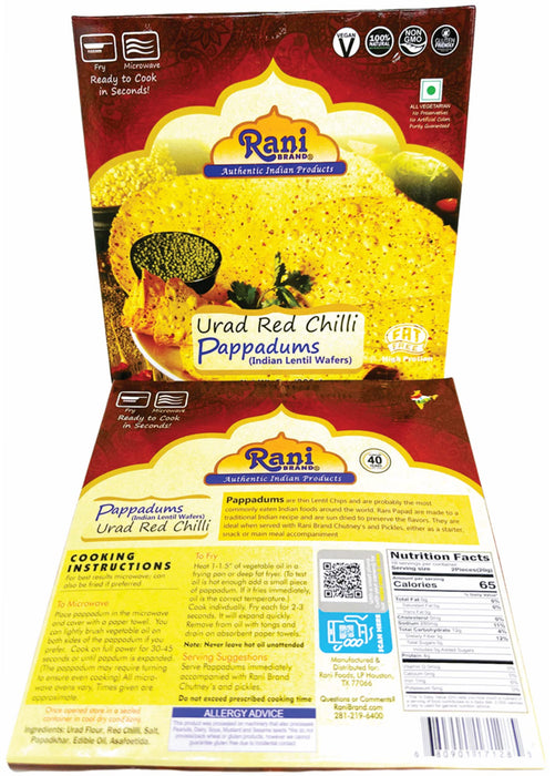 Rani Pappadums (Indian Lentil Wafer Snack) Red Chilli Papad 7oz (200g) Approximately 15pc, 7 inches, Pack of 2 ~ All Natural | Gluten Friendly | NON-GMO | Vegan | Indian Origin