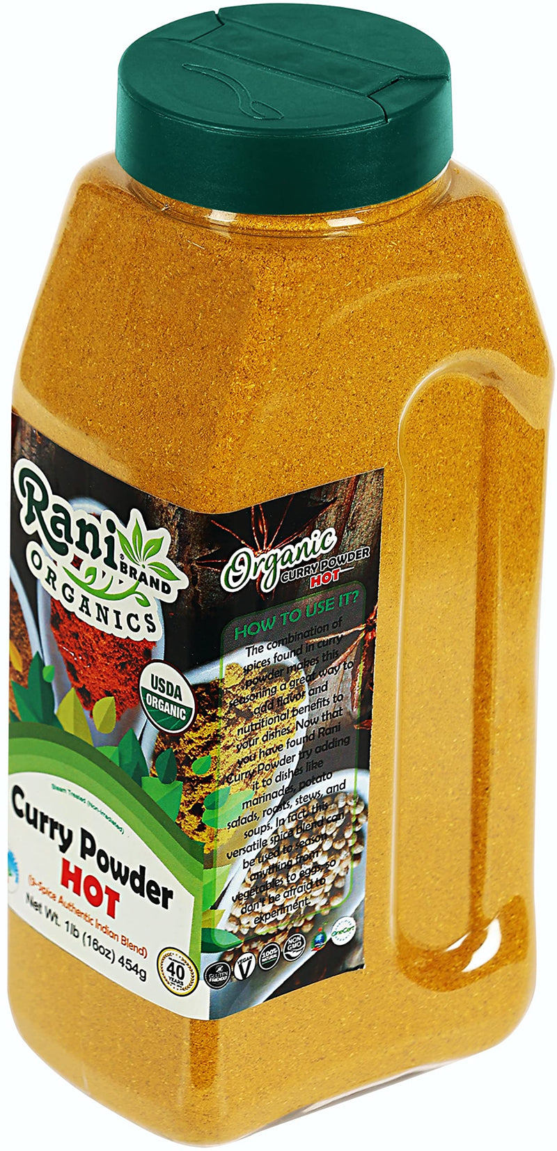 Rani Organic Curry Powder Hot (9-Spice Authentic Indian Blend) 16oz (1lb) 454g PET Jar ~ All Natural | Salt-Free | Vegan | USDA Certified Organic