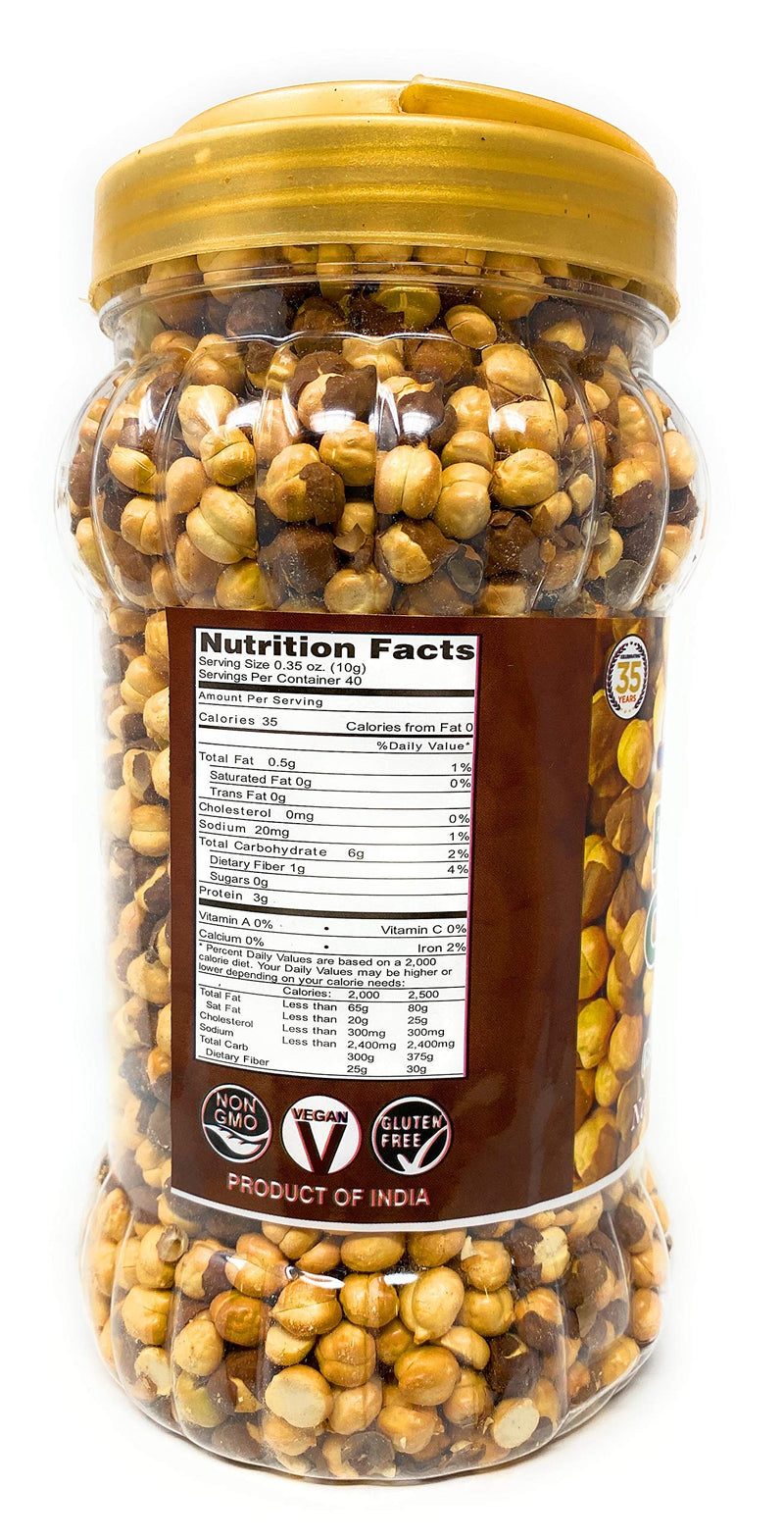 Rani Roasted Chana (Chickpeas) Plain Flavor 12.3oz (350g) PET Jar ~ All Natural | Vegan | No Preservatives | Gluten Friendly | Indian Origin | Great Snack, Ready to Eat
