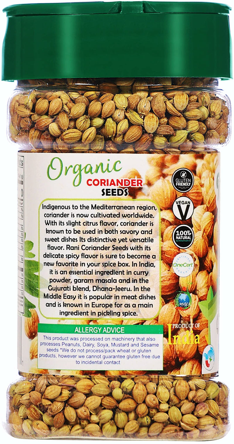 Rani Organic Coriander Seeds Whole (Dhania Sabut) 1.5oz (42g) PET Jar ~ All Natural | Vegan | Gluten Friendly | Indian Origin | USDA Certified Organic