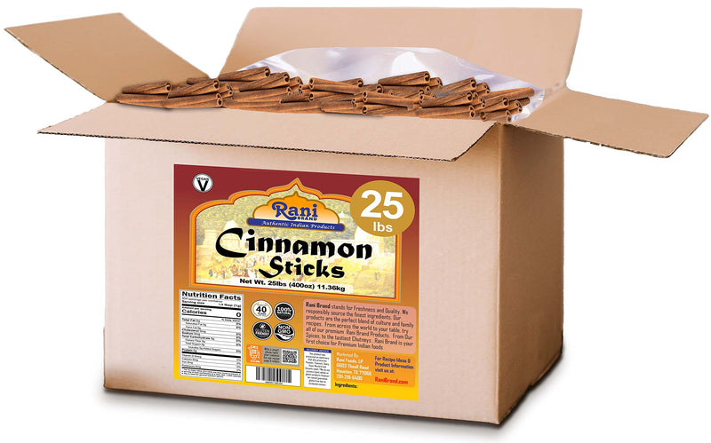 Rani Cinnamon Sticks 400oz (25lbs) 11.63kg Bulk Box - 2300-2500 Sticks - Strong Aroma, Perfect for Baking, Cooking & Beverages | 3+ Inches Length - Cassia Saigon Cinnamon from Vietnam | Kosher