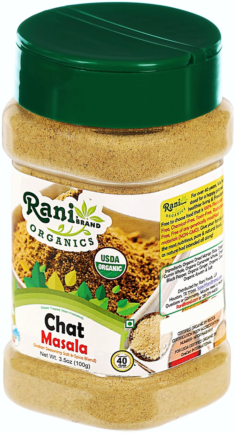 Rani Organic Chat Masala (8-Spice Seasoning Salt) Tangy Indian Seasoning 3.5oz (100g) PET Jar ~ All Natural | Indian Origin | USDA Certified Organic
