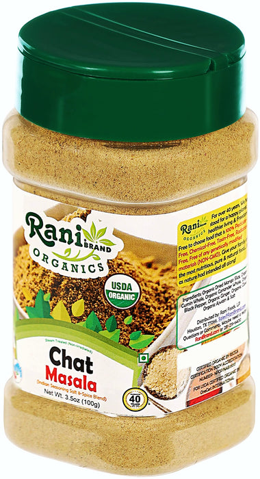 Rani Organic Chat Masala (8-Spice Seasoning Salt) Tangy Indian Seasoning 3.5oz (100g) PET Jar ~ All Natural | Indian Origin | USDA Certified Organic