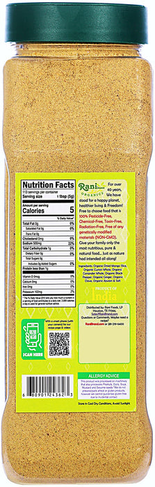 Rani Organic Chat Masala (8-Spice Seasoning Salt) Tangy Indian Seasoning 20oz (1.25lbs) 567g PET Jar ~ All Natural | USDA Certified Organic