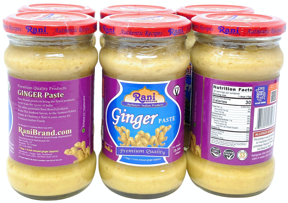Rani Ginger Cooking Paste 10.58oz (300g) Glass Jar, Pack of 5+1 FREE ~ Vegan | Gluten Free | NON-GMO | No Colors | Indian Origin