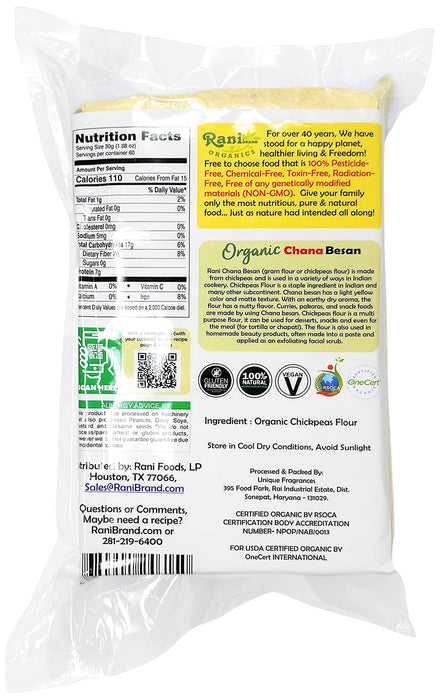 Rani Organic Chana Besan - Chickpeas (Gram) Flour 64oz (4lbs) 1.81kg Bulk ~ All Natural | Vegan | Gluten Friendly | NON-GMO | Indian Origin