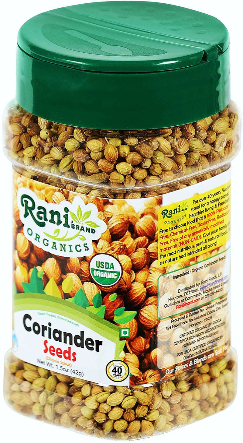 Rani Organic Coriander Seeds Whole (Dhania Sabut) 1.5oz (42g) PET Jar ~ All Natural | Vegan | Gluten Friendly | Indian Origin | USDA Certified Organic
