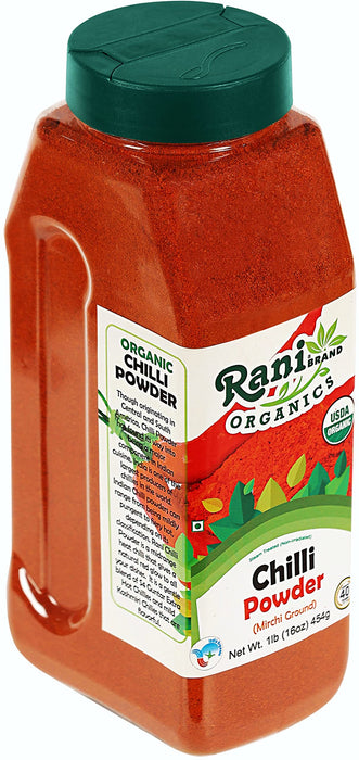 Rani Organic Chilli Powder (Mirchi Ground) 16oz (1lb) 454g PET Jar ~ All Natural | Vegan | Gluten Friendly | Indian Origin | USDA Certified Organic
