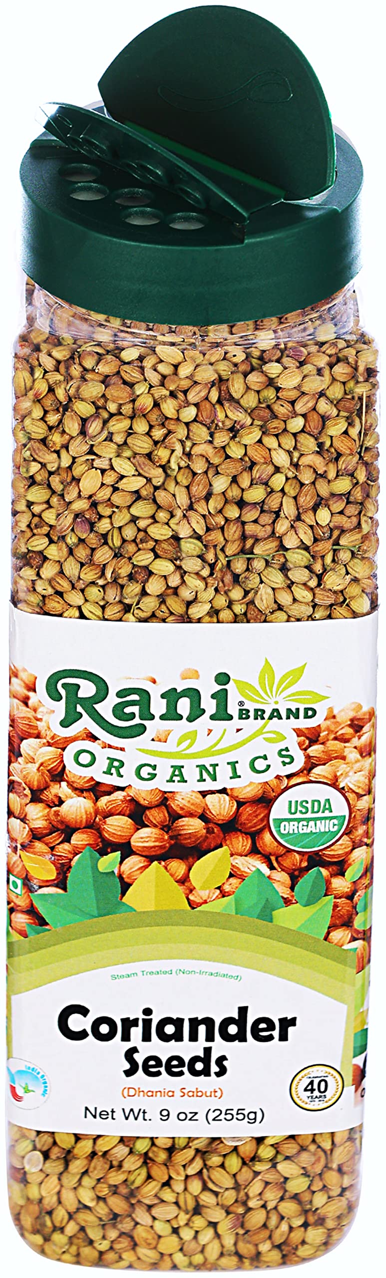 Rani Organic Coriander Seeds Whole (Dhania Sabut) 9oz (255g) PET Jar ~ All Natural | Vegan | Gluten Friendly | Indian Origin | USDA Certified Organic