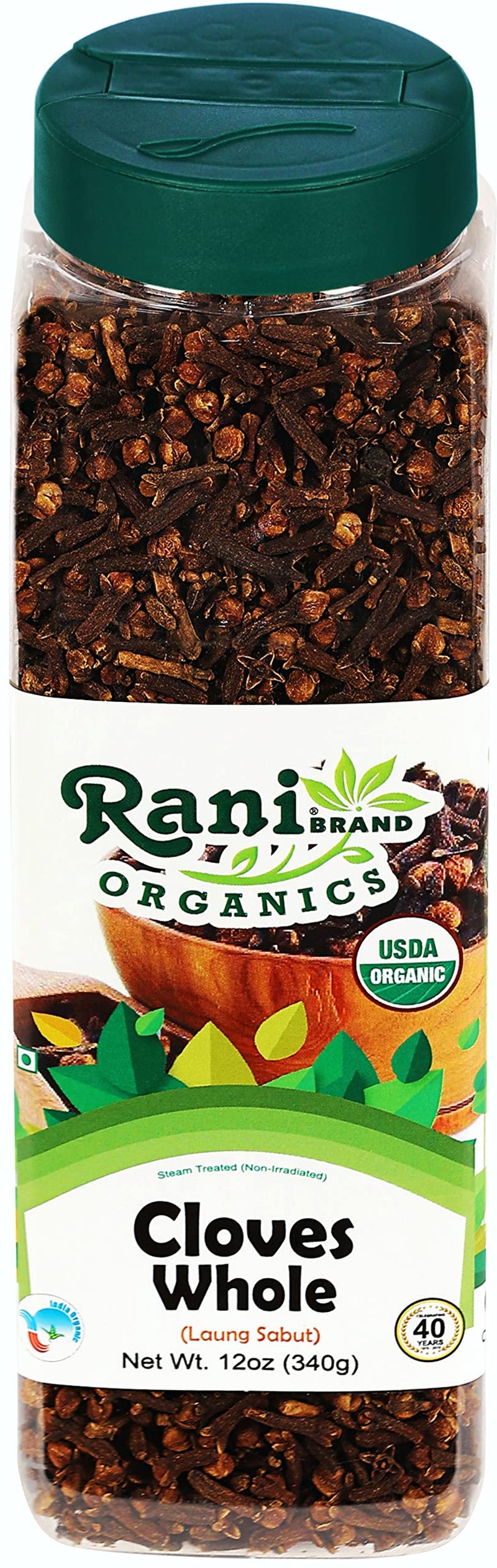 Rani Organic Cloves Whole (Laung Sabut) 12oz (340g) PET Jar, Great for Food, Tea, Pomander Balls and Potpourri ~ All Natural | USDA Certified Organic