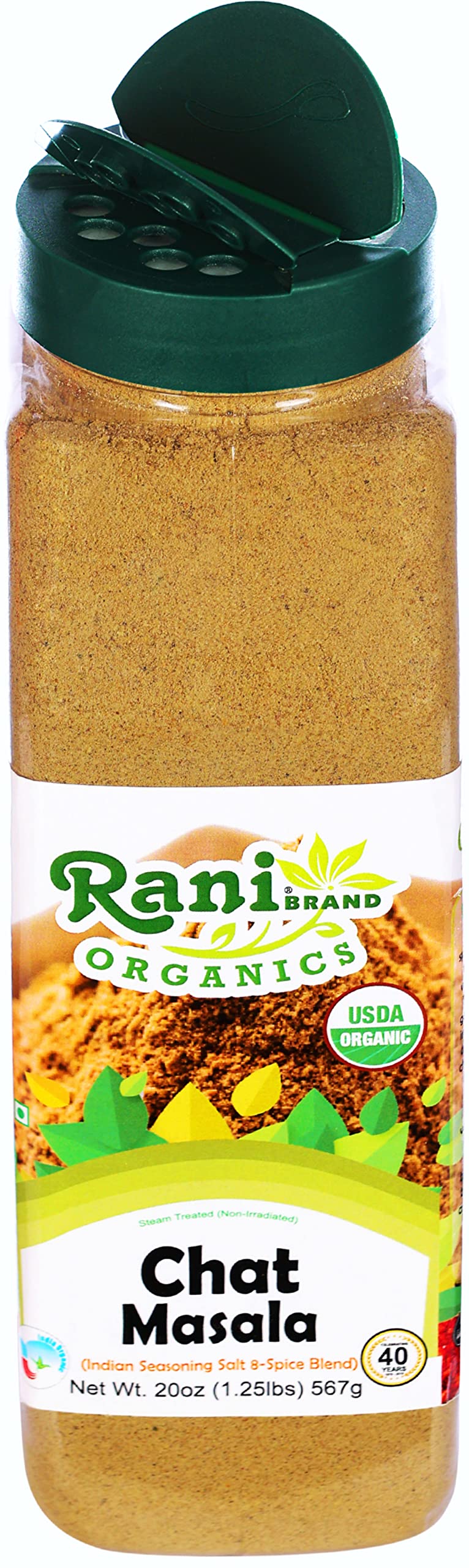 Rani Organic Chat Masala (8-Spice Seasoning Salt) Tangy Indian Seasoning 20oz (1.25lbs) 567g PET Jar ~ All Natural | USDA Certified Organic