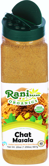 Rani Organic Chat Masala (8-Spice Seasoning Salt) Tangy Indian Seasoning 20oz (1.25lbs) 567g PET Jar ~ All Natural | USDA Certified Organic