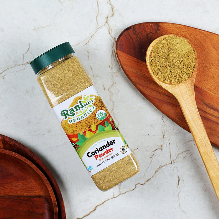 Rani Organic Coriander Powder (Dhania Powder) 14oz (400g) PET Jar ~ All Natural | Vegan | Gluten Friendly | Indian Origin | USDA Certified Organic