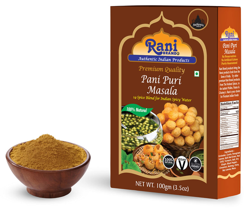 Rani Pani Puri Masala (14-Spice Blend for Indian Spicy Water) 3.5oz (100g) ~ All Natural | Vegan | No Colors | Gluten Friendly | Indian Origin