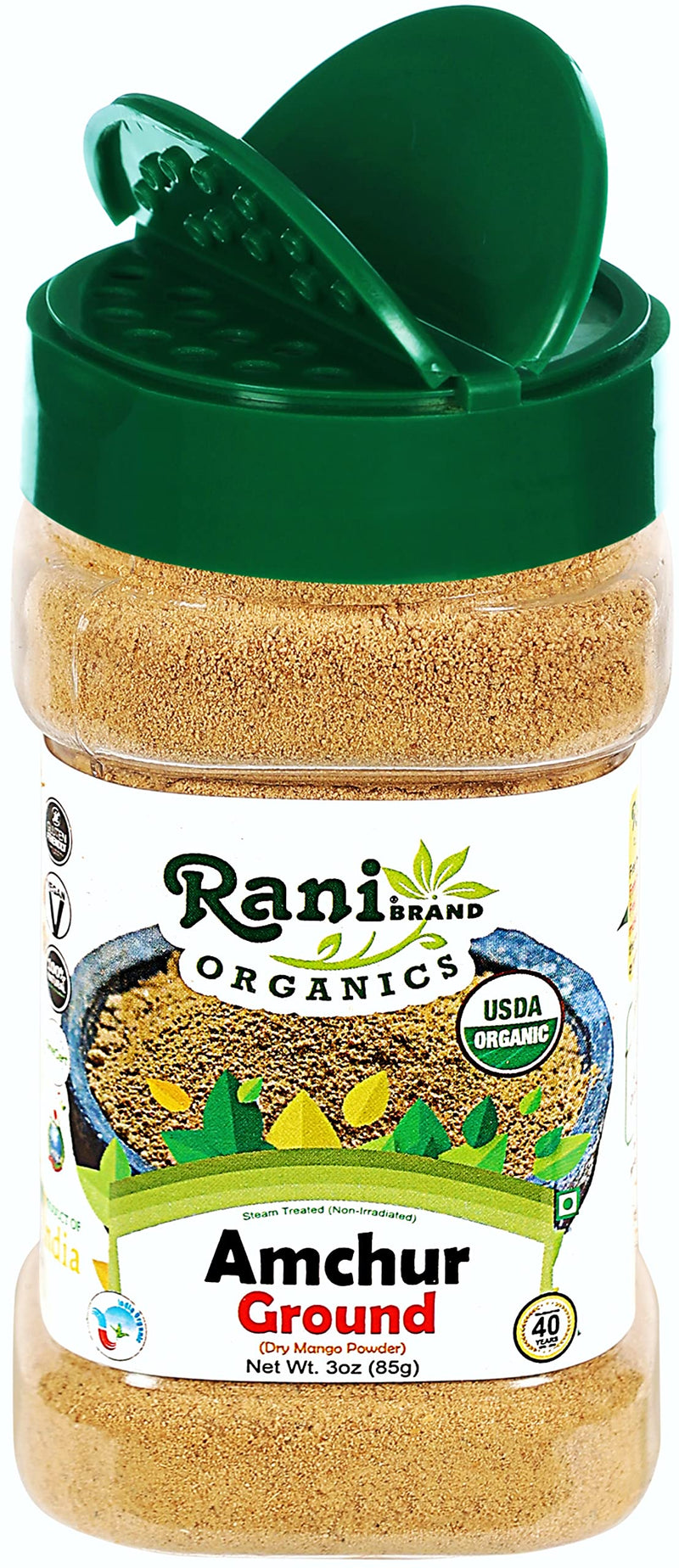 Rani Organic Amchur Ground (Dry Mango Powder) Spice 3oz (85g) PET Jar ~ All Natural | Vegan | Gluten Friendly | Indian Origin | USDA Certified Organic