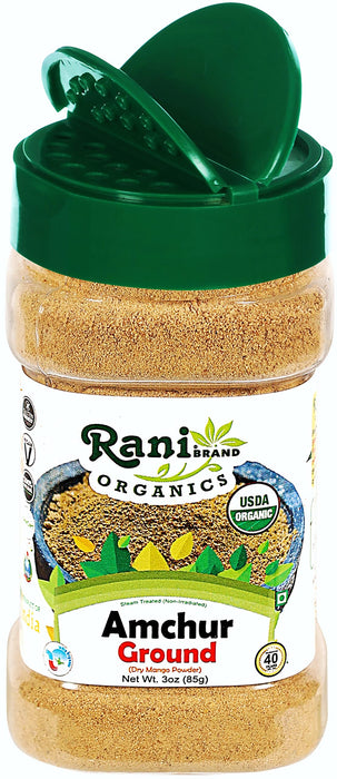 Rani Organic Amchur Ground (Dry Mango Powder) Spice 3oz (85g) PET Jar ~ All Natural | Vegan | Gluten Friendly | Indian Origin | USDA Certified Organic
