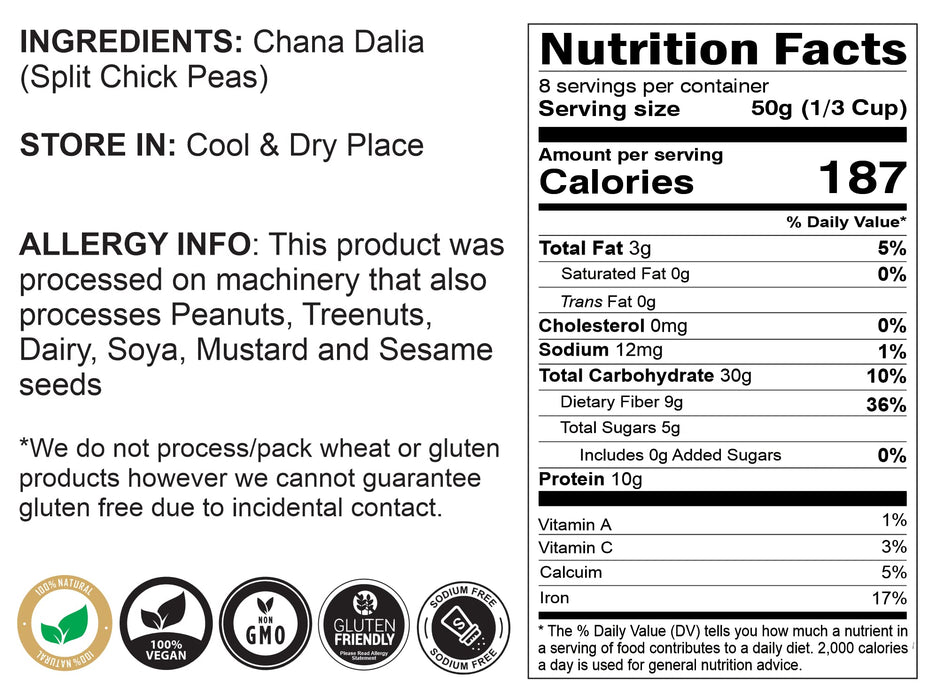 Asian Kitchen Daliya Split (Roasted Split Chickpeas Dalia) 800g (28oz) ~ All Natural | Vegan | Indian Origin