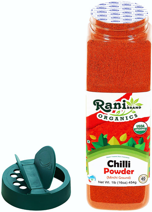 Rani Organic Chilli Powder (Mirchi Ground) 16oz (1lb) 454g PET Jar ~ All Natural | Vegan | Gluten Friendly | Indian Origin | USDA Certified Organic
