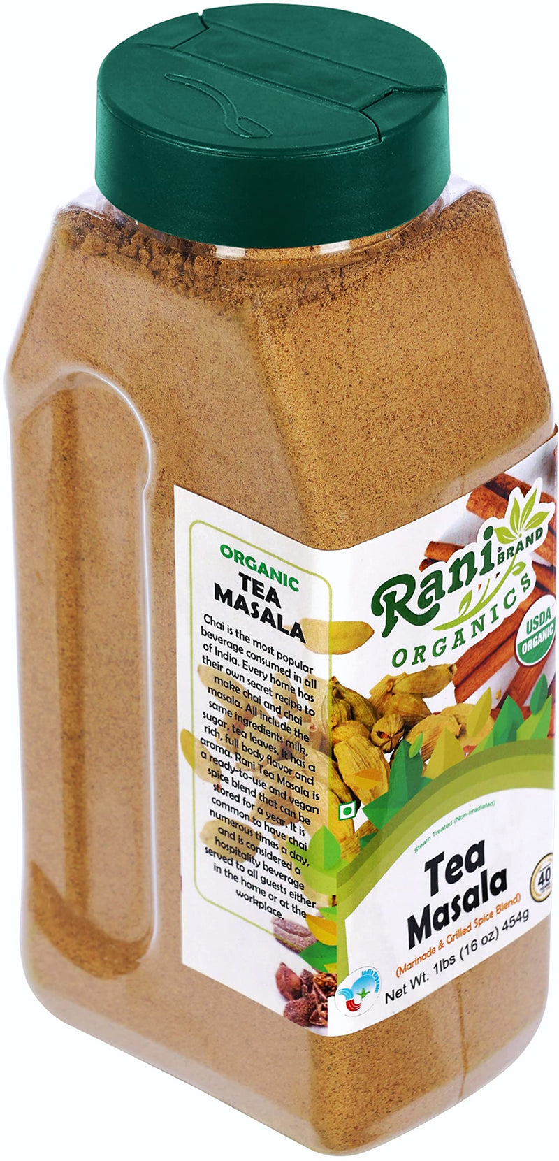 Rani Organic Tea (Chai) Masala Indian Spice Blend 16oz (1lb) 454g PET Jar ~ All Natural | Vegan | Indian Origin | USDA Certified Organic
