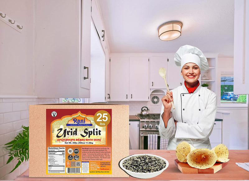 Rani Urid/Urad Split Chilka (Split Matpe Beans with Skin) Indian Lentils 400oz (25lbs) 11.36kg Bulk Box ~ All Natural | Gluten Friendly | NON-GMO | Vegan | Indian Origin