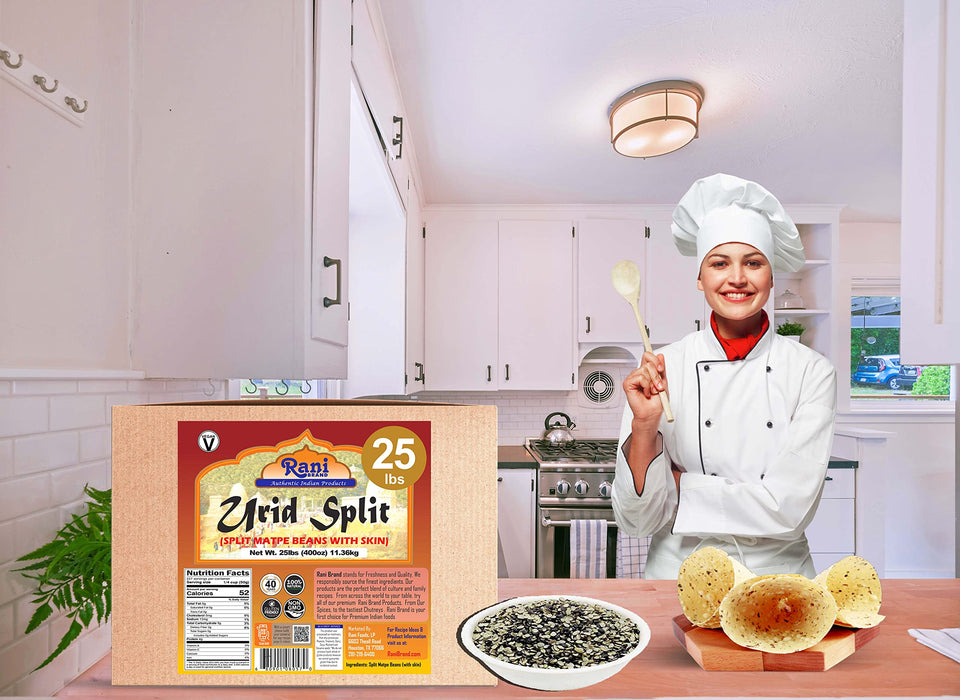 Rani Urid/Urad Split Chilka (Split Matpe Beans with Skin) Indian Lentils 400oz (25lbs) 11.36kg Bulk Box ~ All Natural | Gluten Friendly | NON-GMO | Vegan | Indian Origin