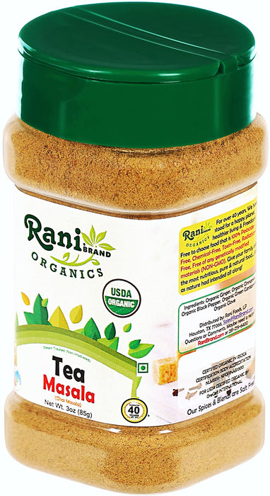 Rani Organic Tea (Chai) Masala Indian Spice Blend 3oz (85g) PET Jar ~ All Natural | Vegan | Gluten Friendly | Indian Origin | USDA Certified Organic