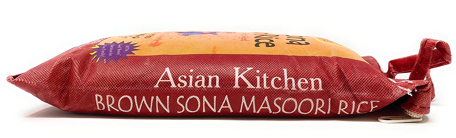 Asian Kitchen Brown Sona Masoori Aged Rice 4lbs (1.81kg) Short Grain Rice ~ All Natural | Gluten Friendly | Vegan | Indian Origin | Export Quality