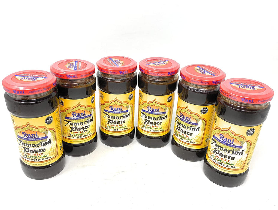 Rani Tamarind Paste (Imli) 16oz (1lb) 454g Glass Jar (Pack of 6) ~ No Added Sugar | All Natural | Vegan | Gluten-Free | No Colors | NON-GMO