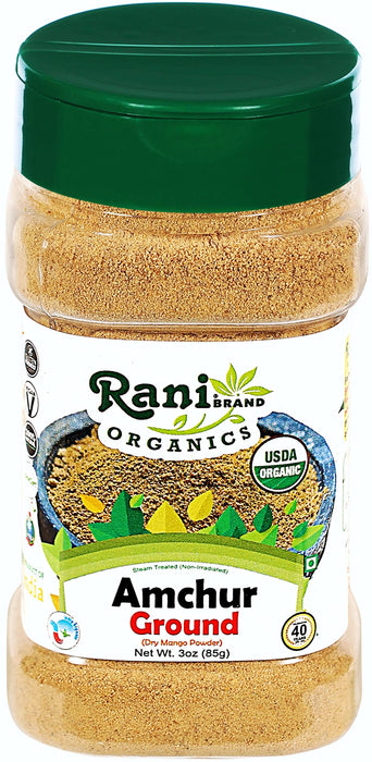 Rani Organic Amchur Ground (Dry Mango Powder) Spice 3oz (85g) PET Jar ~ All Natural | Vegan | Gluten Friendly | Indian Origin | USDA Certified Organic