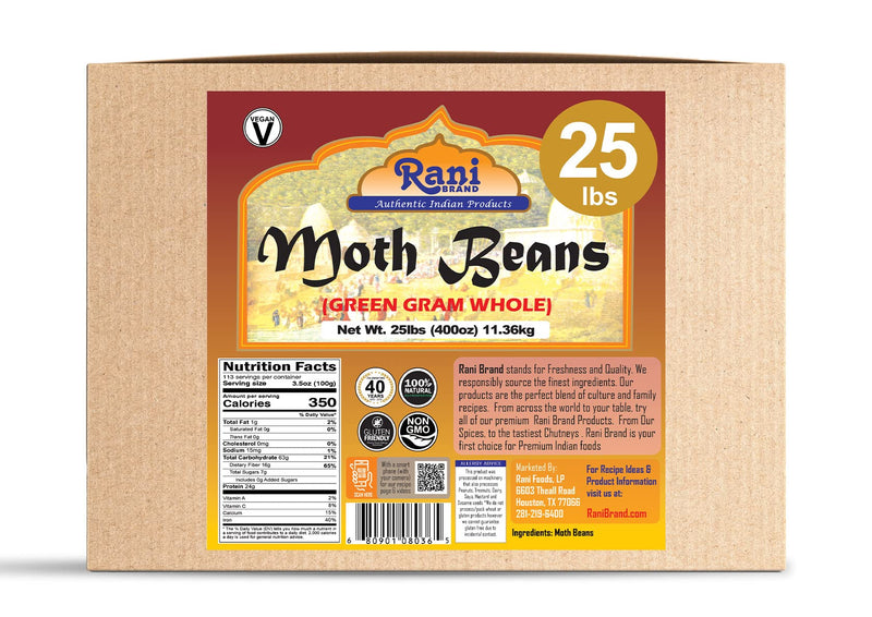 Rani Moth Beans Whole 400oz (25lbs) 11.36kg Bulk Box ~ All Natural | Gluten Friendly | Non-GMO | Vegan | Indian Origin