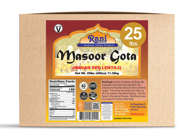 Rani Masoor Gota (Football) Indian Red Lentils Skinless 400oz (25lbs) 11.36kg Bulk Box ~ All Natural | Gluten Friendly | NON-GMO | Vegan | Product of USA