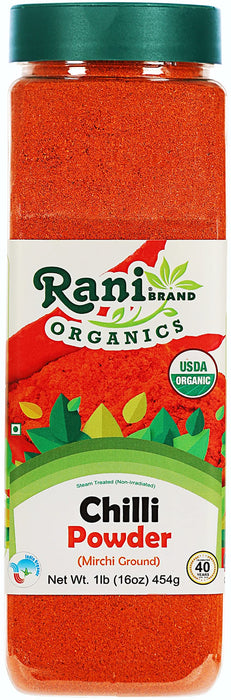 Rani Organic Chilli Powder (Mirchi Ground) 16oz (1lb) 454g PET Jar ~ All Natural | Vegan | Gluten Friendly | Indian Origin | USDA Certified Organic