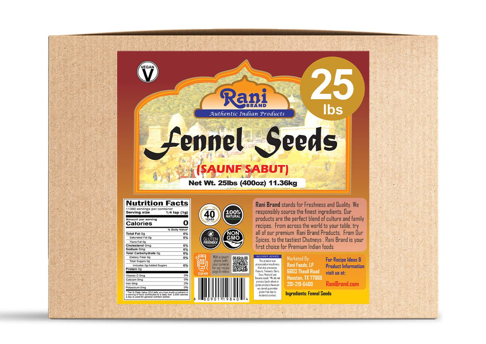 Rani Fennel Seeds (Saunf Sabut) Whole Spice 400oz (25lbs) 11.36kg Bulk Box ~ All Natural | Gluten Friendly | NON-GMO | Vegan | Indian Origin