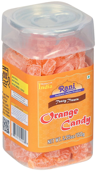 Rani Orange Candy 5.25oz (150g) Vacuum Sealed, Easy Open Top, Resealable Container ~ Indian Tasty Treats | Vegan | Gluten Friendly | NON-GMO | Indian Origin