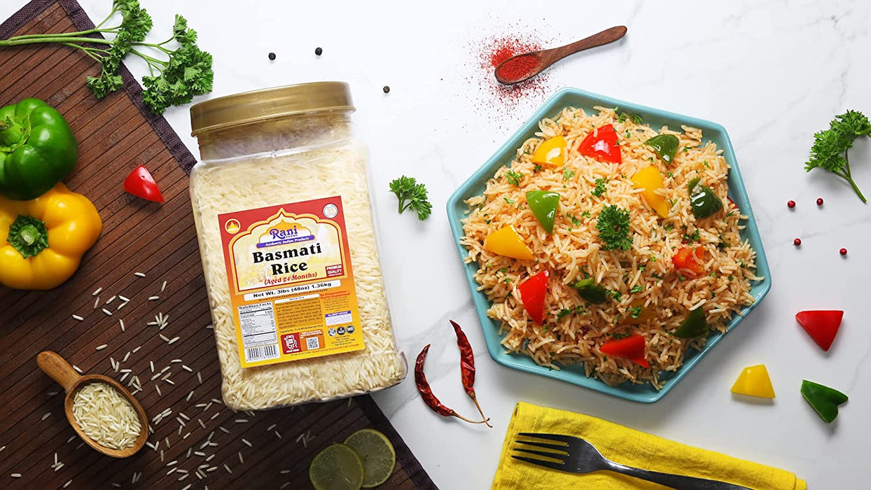 Rani Platinum White Basmati Rice Extra Long Aged, 48oz (3lbs) 1.36kg PET Jar ~ All Natural | Vegan | Gluten Friendly | Indian Origin