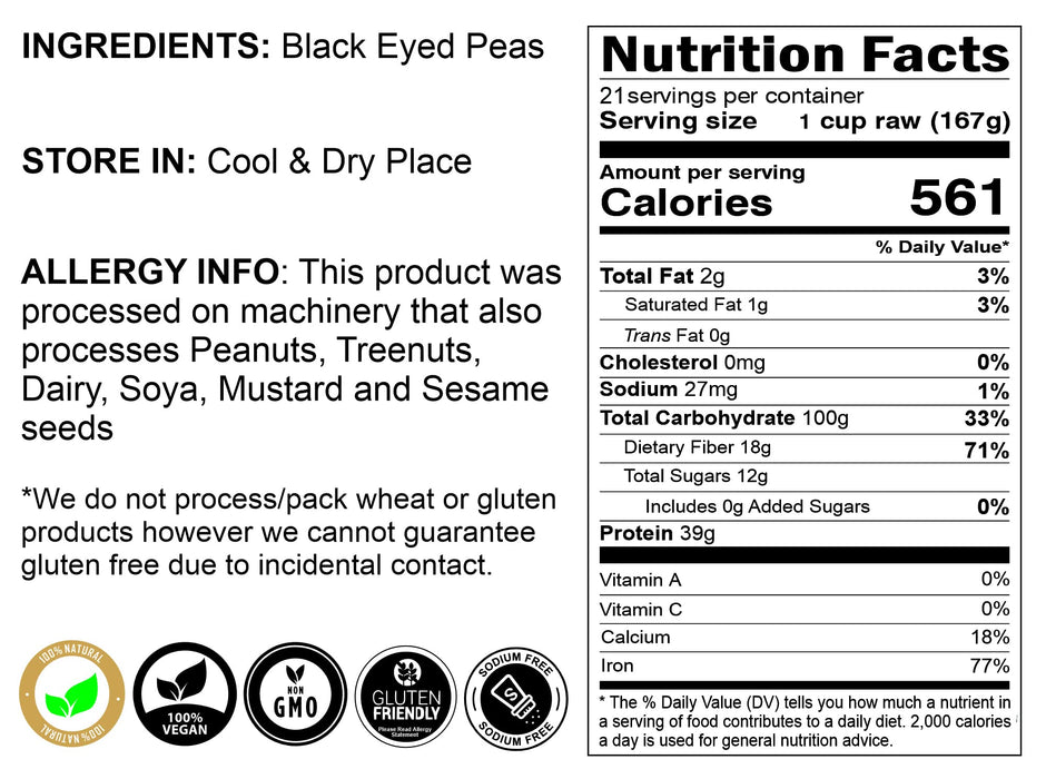 Rani Black Eyed Peas, Dried (Lobhia) 400oz (25lbs) 11.36kg Bulk Box ~ All Natural | Vegan | Gluten Friendly | Product of USA