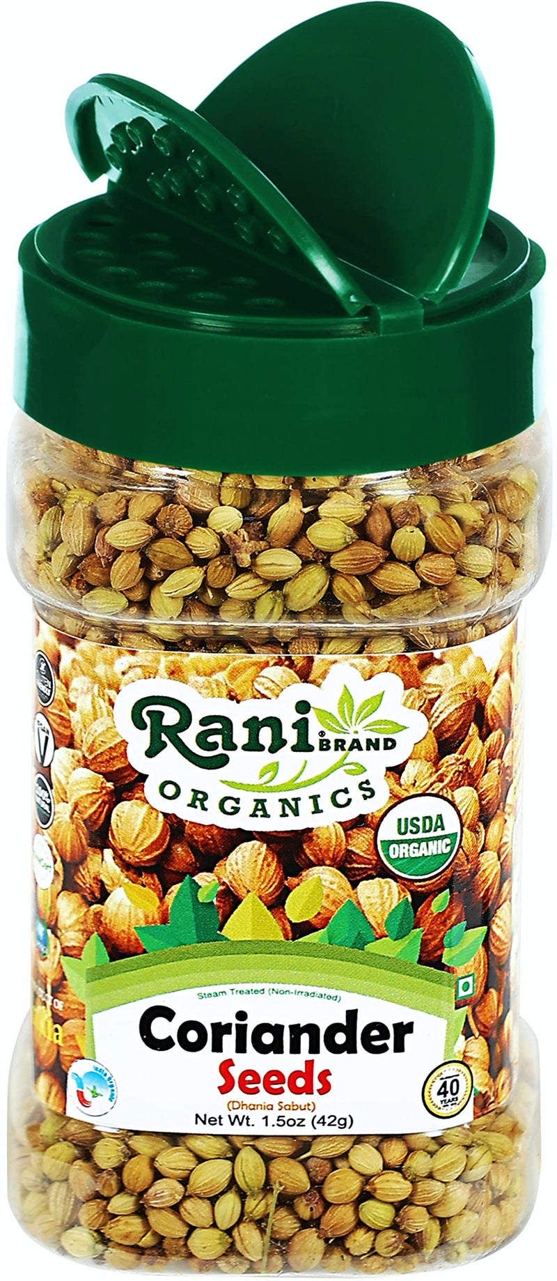 Rani Organic Coriander Seeds Whole (Dhania Sabut) 1.5oz (42g) PET Jar ~ All Natural | Vegan | Gluten Friendly | Indian Origin | USDA Certified Organic